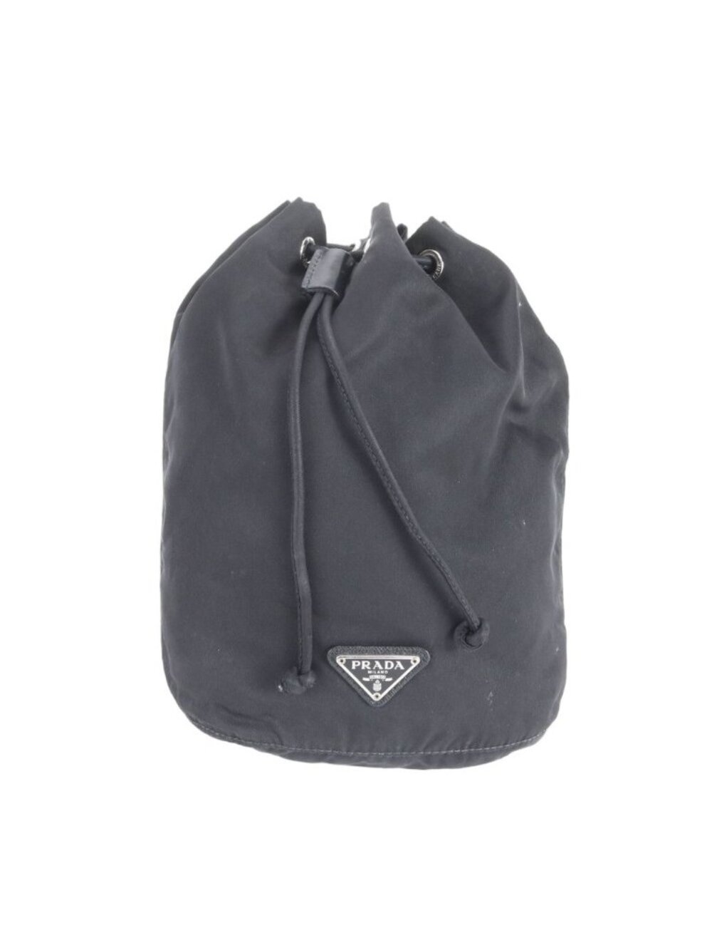 Prada Tessuto Nylon Triangle Logo Leather Pouch Hand Black Ewe - Picture 1 of 8
